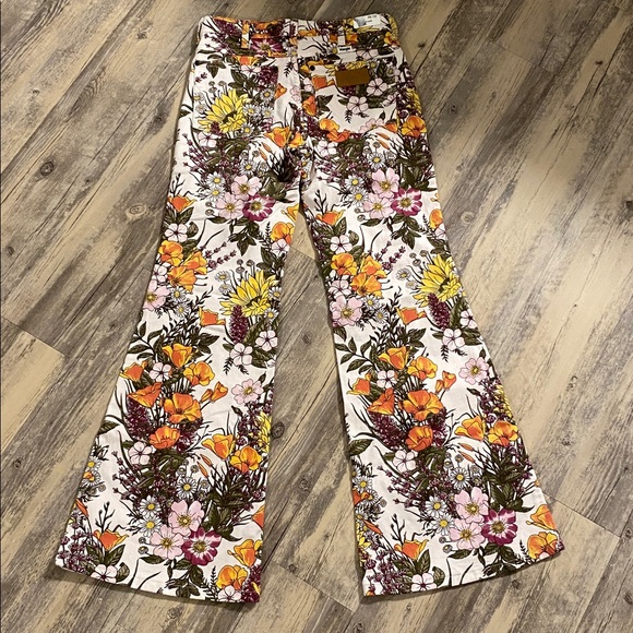 Wrangler Wanderer x Free People Mid Rise Floral Retro Festival Boho Flare Sz 26 - Picture 12 of 16